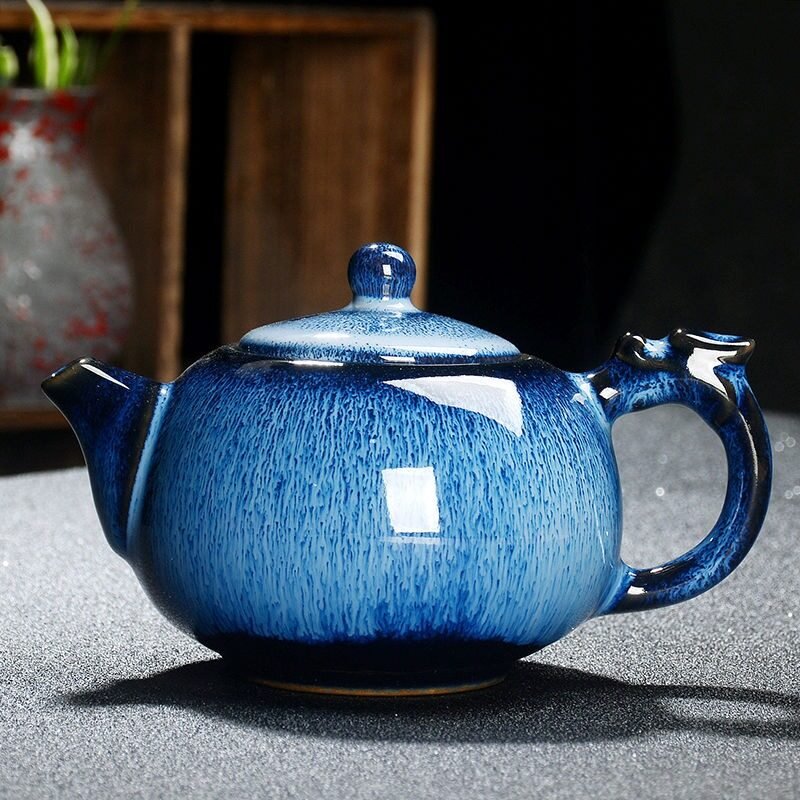 Théière en Céramique Bleue Océan avec Poignée de Dragon 250ml
